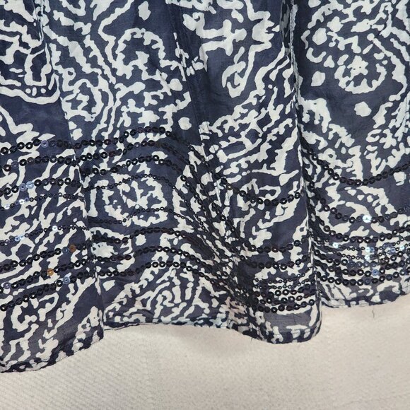 Chico's Navy White Lined Zip Back Sequin Design Hem Midi Skirt Chico Sz 3 US XL - Picture 13 of 16